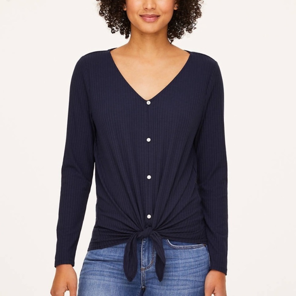 Loft Button Tie-Front Long Sleeve Top - Picture 1 of 5